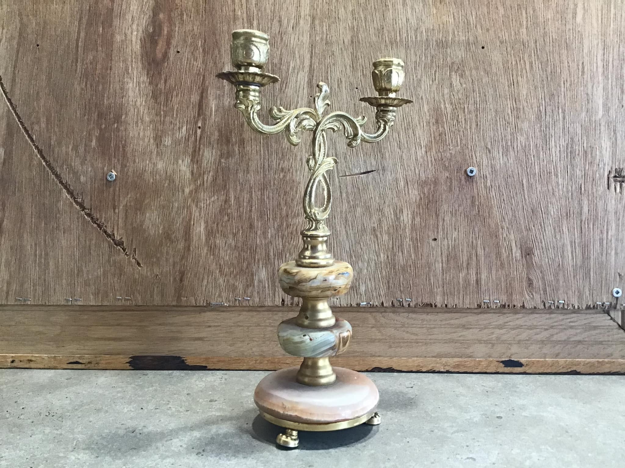 ヴィンテージ 真鍮 オニキス 燭台 キャンドルホルダー 2 アーム - Etsy