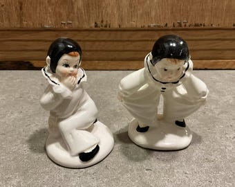 ヴィンテージピエロピエロの置物、陶器のピエロ像、座ったピエロの置物