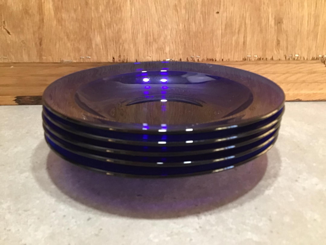 Vintage cobalt blue glass plates 8 5 etsy