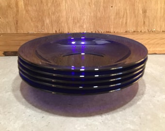 Vintage Cobalt Blue Glass Plates 8.5&quot;