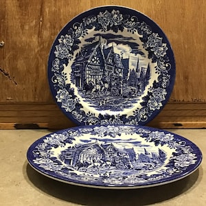 2 Blue and White Dickens Plates English Pottery Staffordshire Dinner Plates, Collectible Plate