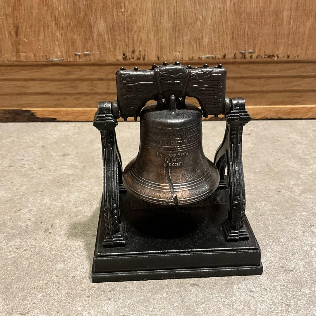 Liberty Bell Ringer Figurine, Metal Penncraft Stand, Vintage Blemishes ...