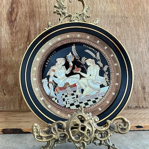 Black - Gold Ceramic Greek Plate , Handmade In Greece, 24k Gold