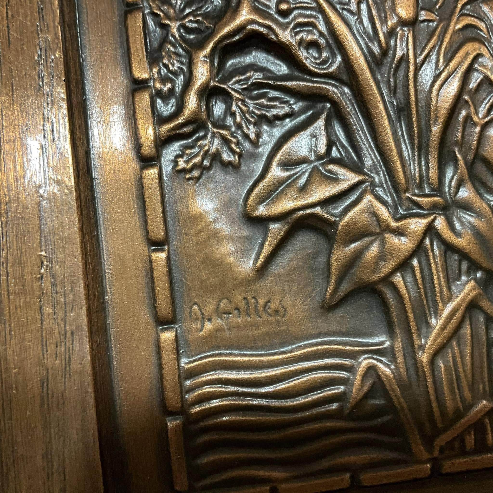 Vintage Copper Embossed Wall Hanging Art Plaque Bird Albert Gilles