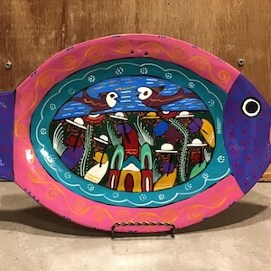 Mexican Talavera FISH Plate 13&quot; Dish POTTERY ART storytelling Folk Art Platter