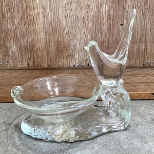 Vintage Glass Bird Ashtray: Trinket Dish, Ring Holder