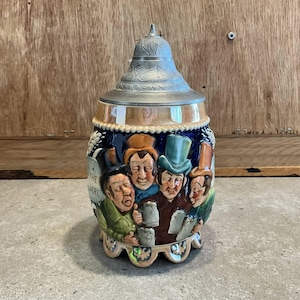 German Beer stein, HAIL, HAIL! the Gang's all here, Musical Beer Stein, Vintage German Beer Lidded Stein, Pewter Lid