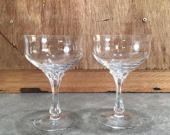 2 Crystal Cocktail Glasses flower Stem