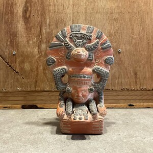 Primitive Aztec Mayan Clay Figure Man, Warrior/God Sculpture/Figurine - Mexican folk art of Pre-Columbian inspiration in terracotta. Mexico