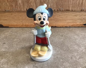 Vintage Walt Disney Productions Mickey Mouse Winter on the Slopes Skiing Bisque Porcelain Figurine
