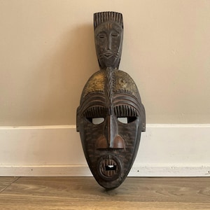 Vintage GHANA Wall wooden mask, Sacred Quetzal Wooden Mask/ Hand Carved/ Shamanic