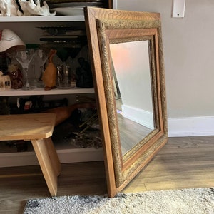 Antique Ornate Carved Wood Framed Wall Mirror (30x26 inches)
