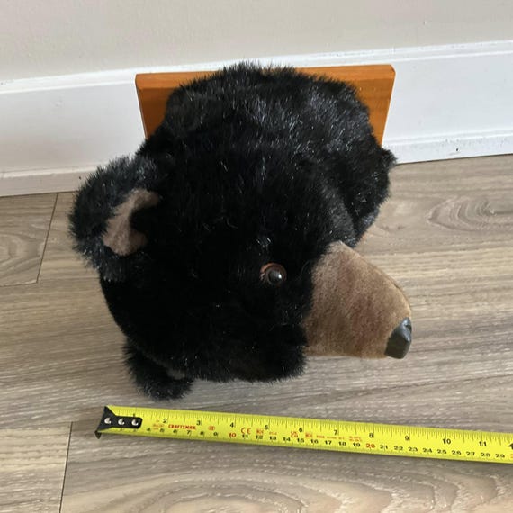 Plush Bear Head Wall Decor With Wood Base Wild Animal - Wall Mount
