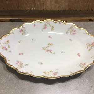 ANTIQUE Elite Works LIMOGES France Serving Platter, Floral, Gilt Trim