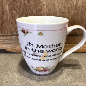 Royal Elfreda Coffee Mug - #1 Mother in the World, Pink Roses Floral, Shabby Cottage Chic