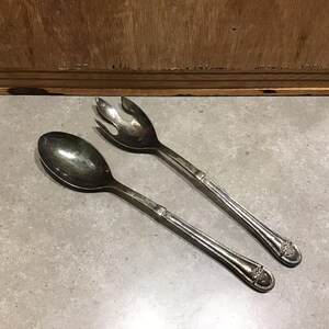 Vintage silver plated Salad Serving Fork and Spoon Metal tableware