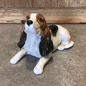Vintage Basset Hound Dog Figurine, Ceramic Puppy Statue