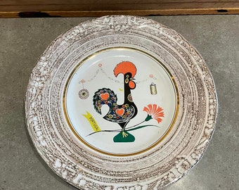 Assiette décorative vintage en céramique coq du Portugal