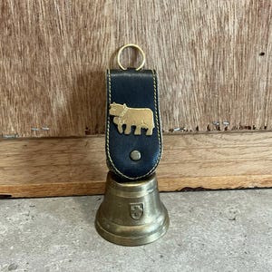 Old Swiss Brass Treicheln Style Cowbell - Swiss Cow Bell with Leather Strap and Metal Accents