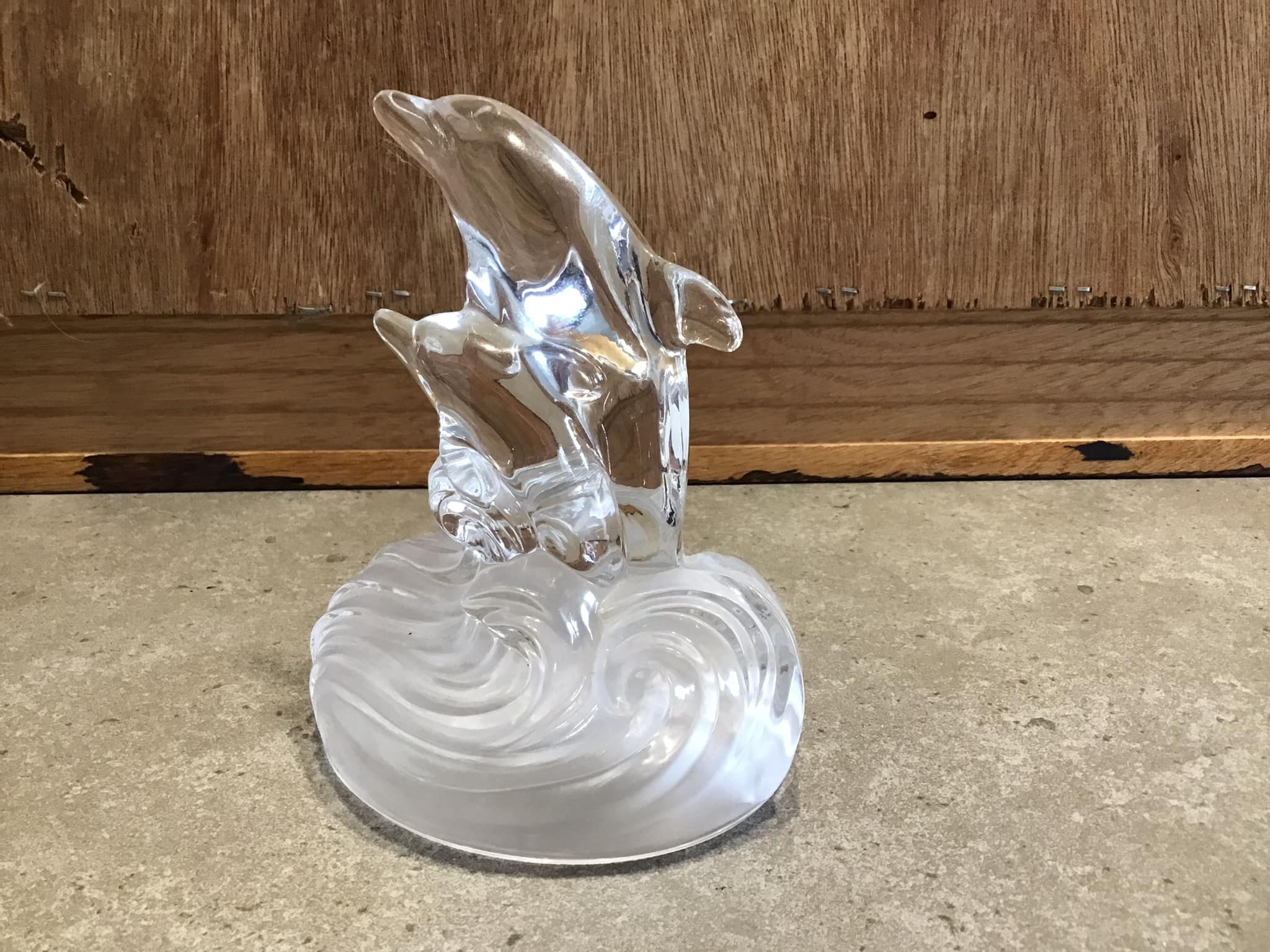 Cristal D'Arques Dolphins Clear Lead Crystal Figurine Frosted Base France