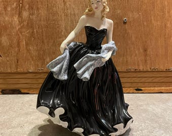 Signed Royal Doulton Special Wishes HN 4749 Figurine - Pretty Ladies Black Dress - Blonde Lady Stole Neil Faulkner
