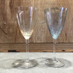 2 Wine Glasses by Pier 1 Crackle Glass Goblets Blue and Beige 9.2&quot;
