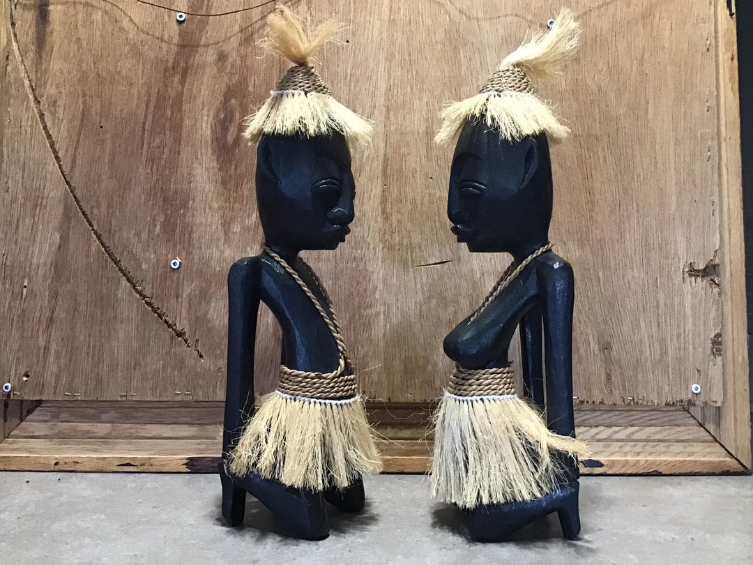 Stackpole Wicker Statue Pair of Wooden With Wicker Dress Statues, Statue, Tribal, Boho Chic ...
