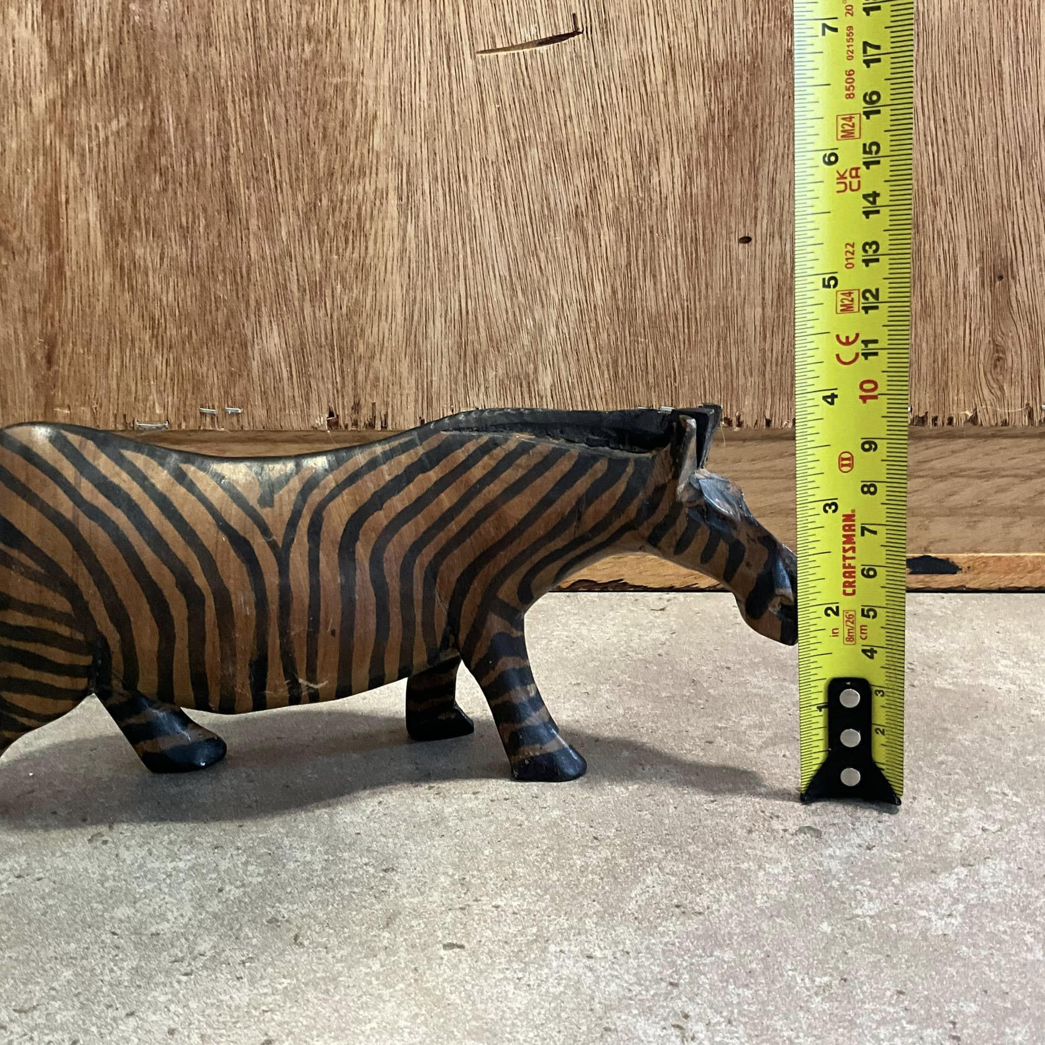 Vintage Hand Carved African Folk Art Wooden Zebra, 1960's Wild