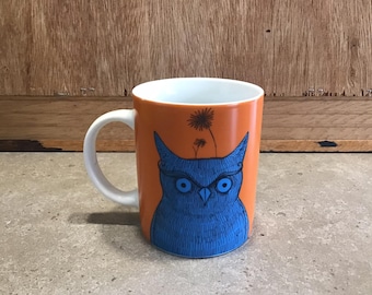 Owl Coffee Mug Orange Blue