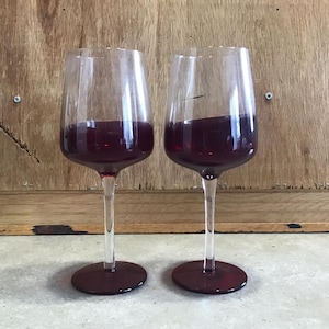 Ruby Red Hand Blown Wine Goblets - Set of 2