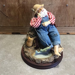 Snoozing Fishing Man Figurine Resin Figure 8.2&quot; Tall