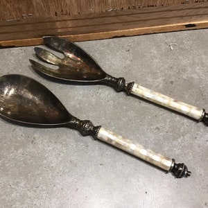 Set of 2, Vintage, Towle silver plated, Salad serving with Mother of Pearl handles