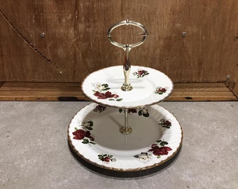 Soporte para pasteles vintage Aynsley: Servidor de pasteles floral de 2 niveles