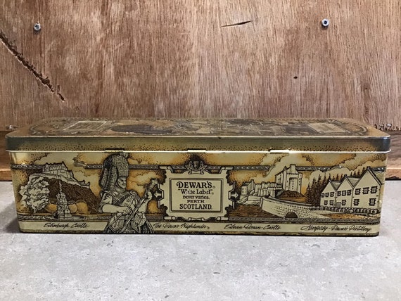 Vintage Dewar's Scotch Whiskey Tin Can - White Label, Made in