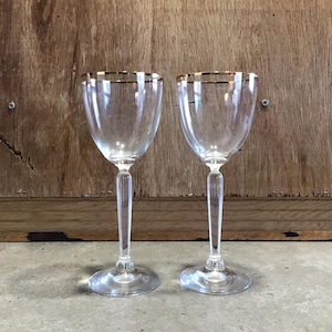 2 Crystal Wine Glasses with Gold Rim and Colonna Stem Vintage Elegant Crystal Stemware