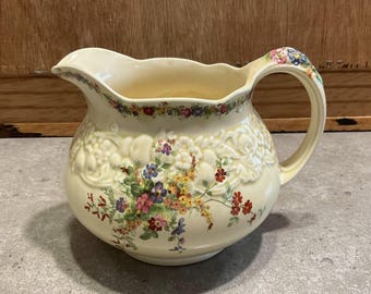Vintage Crown Ducal Florentine "Chatham" Creamer, 1930s Embossed Floral Milk Jug, Made in England Antique Porcelain Pitcher