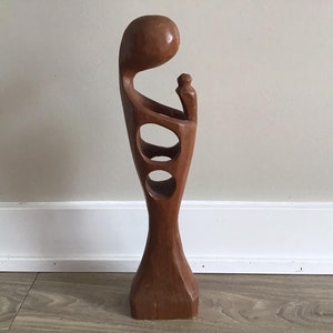 Vintage Abstract Carved Wood Sculpture