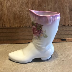 Ceramic Floral Shoe White and Pink-Purple Flower Design