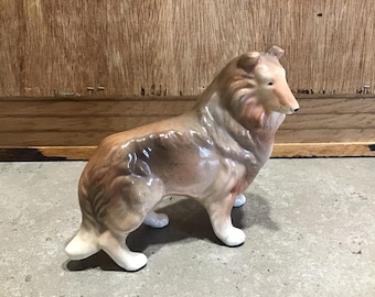Vintage Porcelain Dog Figurine, Vintage Knick knack, Dog Decor, Mid Century Decor, Collie Dog Collectible