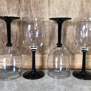 Vintage Luminarc Wine Glasses: Black Stem Barware, Set of 2