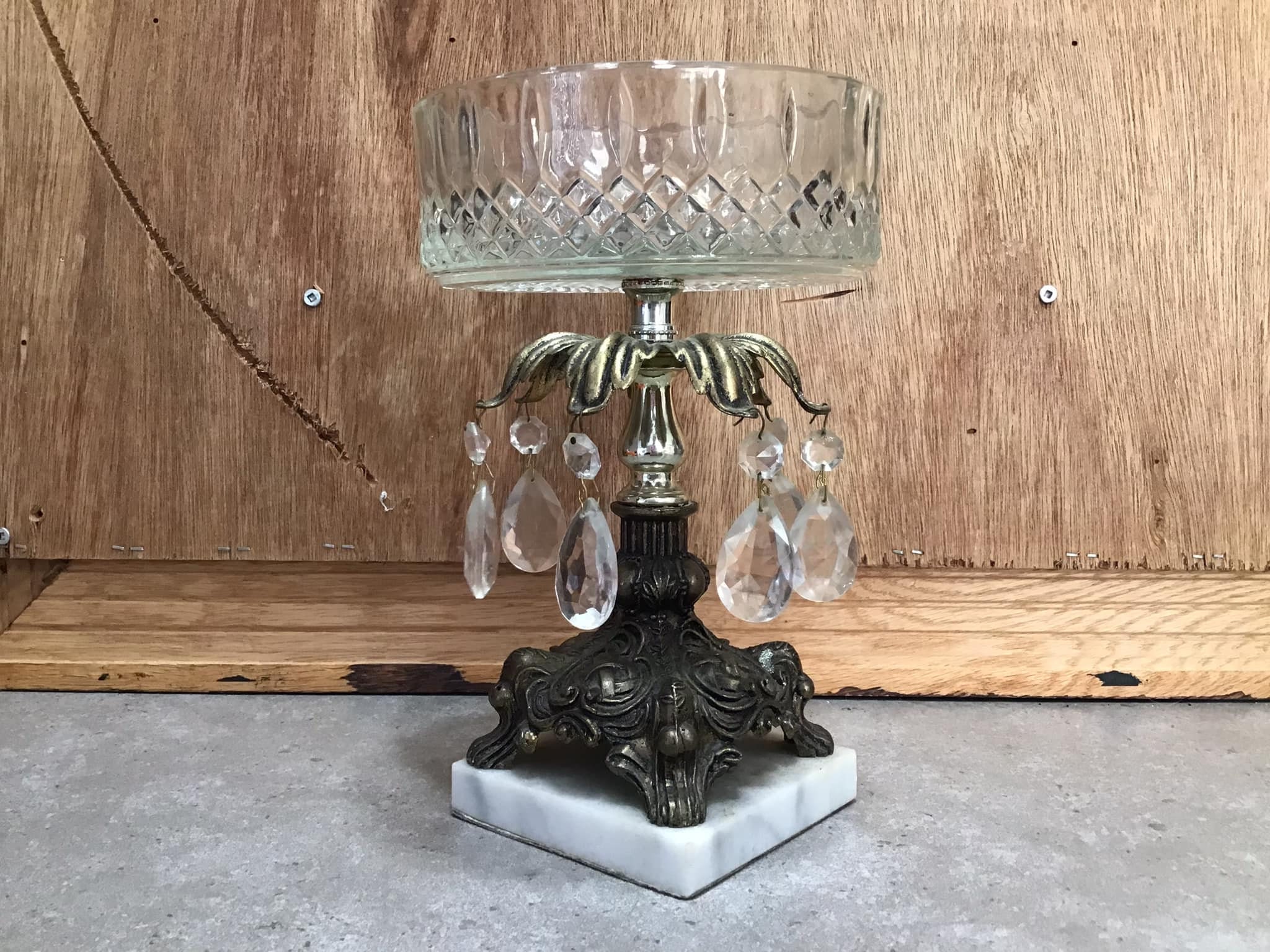 Vintage Crystal Bowl on Brass Pedestal and Marble Base Home Etsy