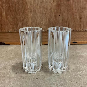 Vintage Pair Ribbed Crystal Glass 4.2&quot; Taper/Votive Candle Holders Set of 2