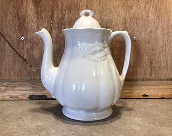 VINTAGE Coffee Tea Pot, Royal Crownford Ironstone Weatherby Hanley England Royal Falcon Ware, Wheat Pattern, 1940