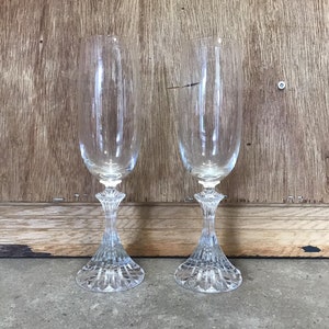 Vintage Set of 2 Champagne Flutes Diamond pattern Pristine Condition, c1990, Perfect Shower, Housewarming, or Gift for Couple, Toasting Set
