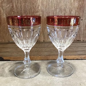 Antiguo 2 vidrio prensado huella digital gafas cordiales banda de arándano oro diseño Stemware