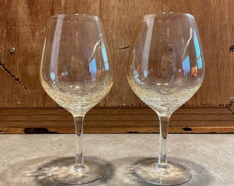Crackle Glass by Pier 1 Balloon WINE Glasses Goblets 8 1/2"