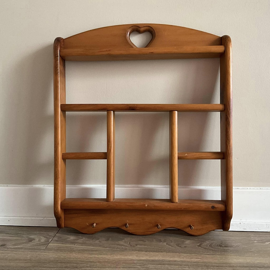 Heart, Shadow Box Shelf Vintage Wood Curio Display With 4 Hooks, Wall ...