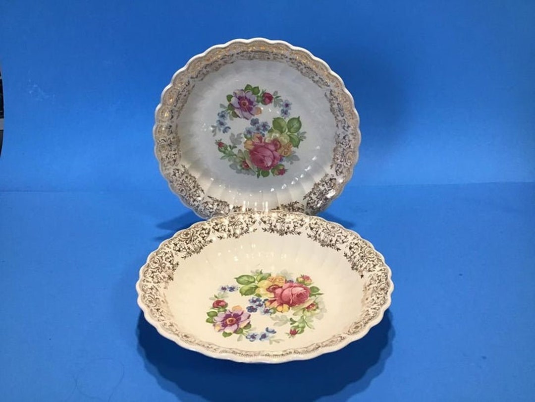 2 Vintage Limoges Plates 22K Gold Trim, Serving Plates Made in USA 1940