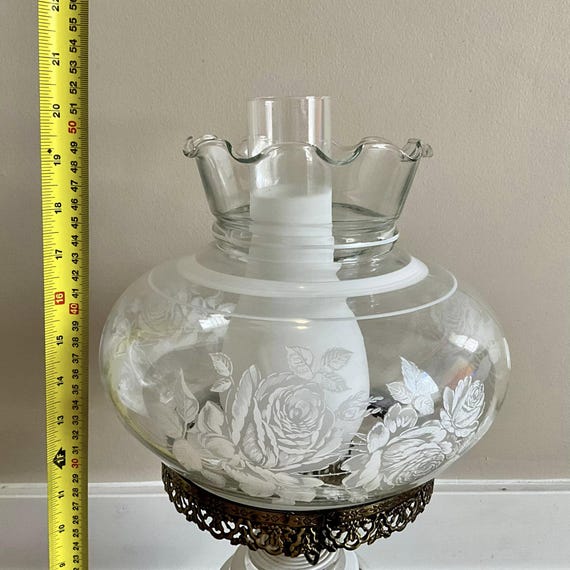 Vintage Clear Glass White Frost Roses Floral GWTW Gone With the