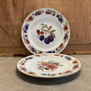 Vintage Royal Worcester Evesham Porcelain Dinner Plates: Fruit Pattern, Gold Rim, Set of 2